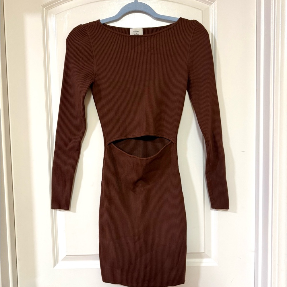 Aritzia Sweater Dress in Brown, Medium, Long Sleeve, Cutout